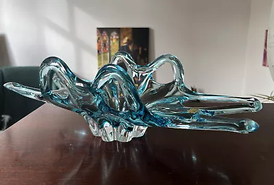 Buy Rare Large Vintage Retro Aqua Blue Egermann Bohemian Czech Art Glass Bowl Signed • 20£