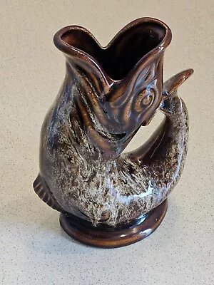 Buy Vintage Fosters Studio Pottery Brown Fish Gurgle Jug Vase 20cm • 25£