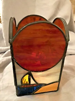 Buy Vintage Candle Holder Stained Glass Sail Boat Sunset Sea Gull 7  Tall • 34.52£