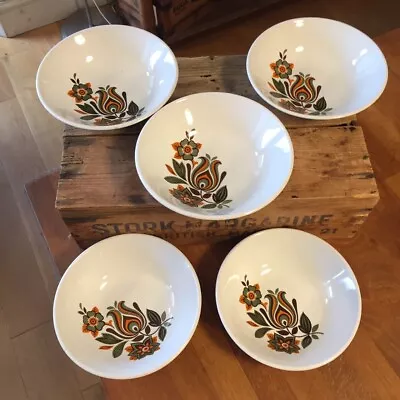 Buy Vintage Biltons Staffordshire – Set 5 Dessert / Cereal Bowls – Orange Flowers! – • 9.99£