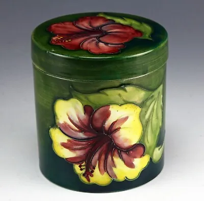 Buy Moorcroft Vintage William Early Cylindrical Lidded Pot Hibiscus Design On Green. • 110£