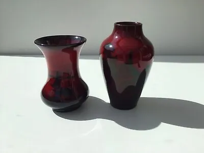 Buy Two Royal Doulton Flambé  'Woodcut' Red Glaze Miniature Vases • 58£