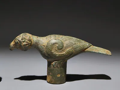 Buy 4.8  Old Chinese Bronze Ware Shang Dynasty Walking Stick Head Statue Sculpture • 170£