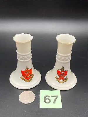 Buy WH Goss Crested China - Pair Of Candlestick Columns - Matching Ripon Crests • 16£