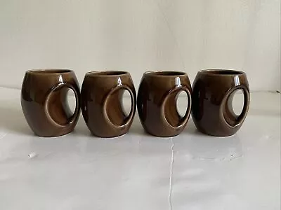 Buy 4x Vintage Holkham Pottery Owl Eye Mugs Cups Brown Glaze T106 Retro 70's 10x7cm • 38£