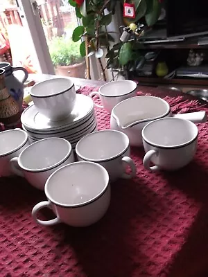 Buy Johnson Brothers 7 Cups, 10 Saucers & Gravy/sauce Jug - White With Blue Stripe • 5.99£