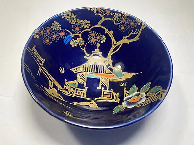 Buy BURSLEY WARE Crown Pottery Cobalt Blue Glaze Chinese Pattern Bowl 4.25” • 16.62£