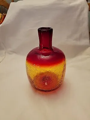 Buy Vintage Blenko Joel Meyers Vase Amberina Tangerine Crackle Glass Hand Blown Vase • 42.68£