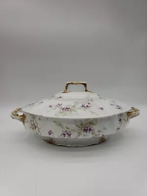 Buy Antique Theodore Haviland Limoges Covered Dish With Lid Hand Painted Violets • 37.94£