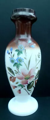 Buy Vintage / Victorian Handblown White Opaline Floral Enamel Painted Vase 26 Cm • 22.75£