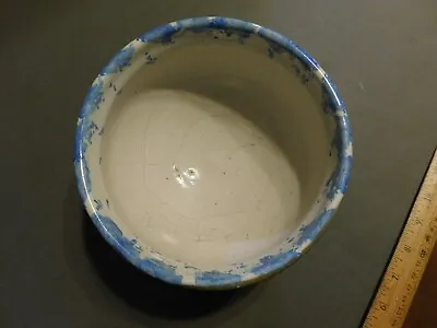 Buy Antique Blue Spongeware Stoneware Bowl Only Glazed Inside Rare • 30.73£