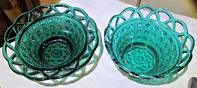 Buy Vintage Imperial Glass Steigel Dark Green Open Lace Bowls, Used • 24.01£