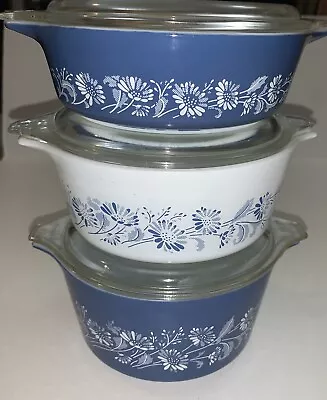 Buy Pyrex  Colonial Mist Nesting Casserole Bowls With Lids (Set Of 3) • 90.70£