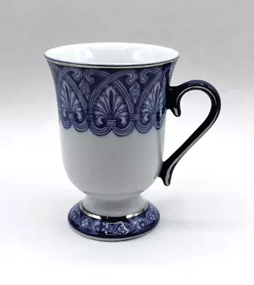 Buy Bombay China Pedestal Tea Cup White With Blue Arabesque Pattern Platinum Trim • 23.75£