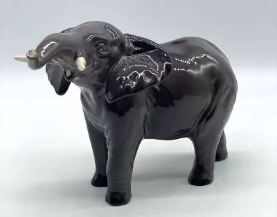 Buy Vintage Beswick Porcelain Elephant Tusks Trunk Up England 7”Long Brown/Gray • 28.87£