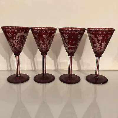 Buy Antique Bohemian Crystal Ruby Red Wine Glasses  • 81.95£