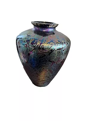 Buy Vase Royal Brierley Glass Cobalt Blue Iridescent Shoulder Vase Studio Range • 39.99£