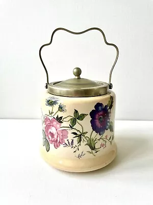 Buy Vintage Ceramic Sadler Biscuit Barrel With EPNS Rim & Handle - Rose Floral • 12.95£