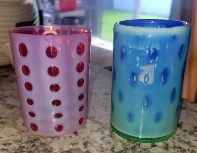 Buy COINDOT OPALESCENT TUMBLERS Bluerina And Cranberry Fenton Lot 2 • 66.30£