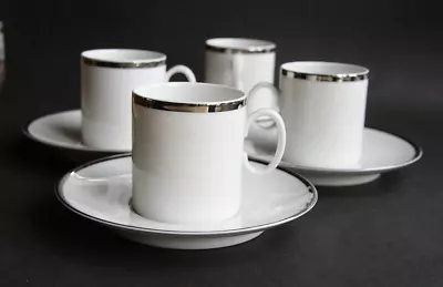 Buy 4 X Thomas China Porcelain Teacup And Saucer 'medallion' Wide Platinum Band • 20£