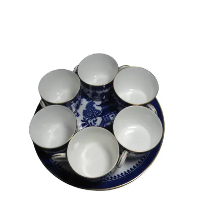 Buy Vintage Royal Worcester Blue Willow 6 Cups With Tray Set • 79£