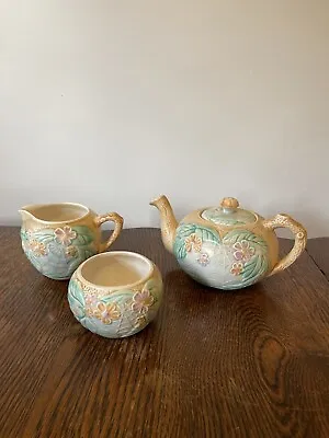 Buy Vintage 1940s Cobweb Floral Avonware Pottery Teapot Sugar Bowl Milk Jug • 22£