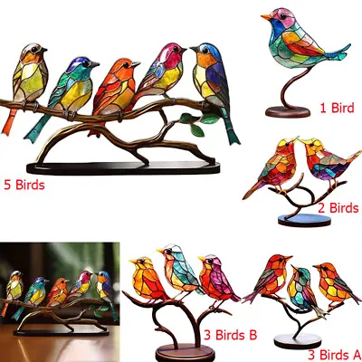 Buy Stained Glass Birds On Branch Desktop Ornaments Double Sided Multicolor Style • 6.41£