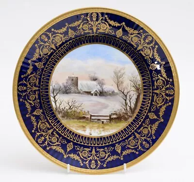 Buy Antique Wedgwood China Hand Painted Dessert/Cabinet Plate Snowy Church Scene • 99.99£