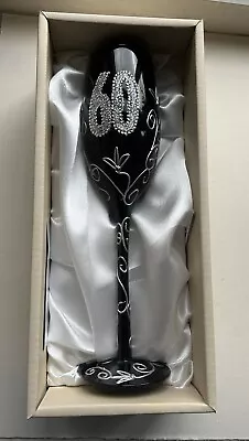 Buy New Champagne Flute Black Hand-Blown Glass Embellished Age 60 Birthday Gift Box • 5£