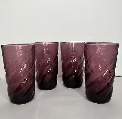 Buy Tumbler Set Of 4 Crackle Purple Glasses Twisted/Swirl-12 Oz Vintage Clean • 37.93£