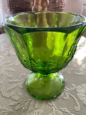 Buy Vintage Indiana Green Glass Compote Pedestal Fruit Bowl With Grape Design~MINT • 9.83£