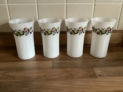 Buy Vintage Retro Set Four Drinking Beakers Cups Milk Glass Autumn Fruits Design • 7.99£