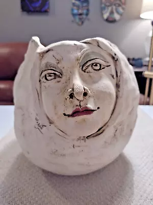 Buy Unique Studio Pottery Vase Handmade & Signed Two Faces • 120.64£