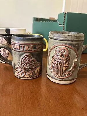 Buy 2x Vintage Tremar Pottery Country Mugs Butterfly / Owl Stoneware 4  • 20£