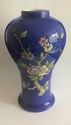 Buy Crown Devon Pottery Cobalt Blue Lustre 22 Cm Vase - Flower Design • 5.99£
