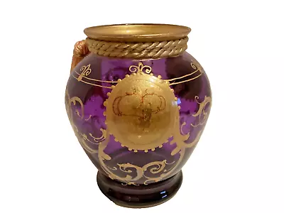 Buy Diana Goilagova Hand Painted Amethyst Bohemian Glass Vase With Gold Tassel • 23.98£