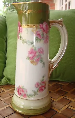 Buy Antique Hand Painted Bavaria Porcelain Tankard Pitcher Vase, Roses & Gold, 11  • 84.10£
