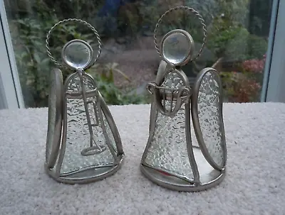 Buy Vintage Pair Glass Angel Tea Light Holders Trumpet And Harp • 18.50£