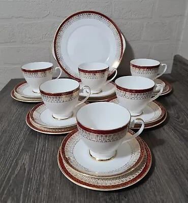 Buy Vintage Royal Grafton “Majestic Red” Tea Set, 6x Cups Saucers Plates Cake Plate  • 24£