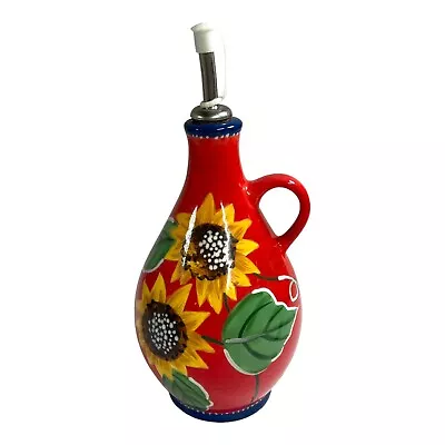 Buy Gift Craft Ceramic Hand Painted Oil Dispenser With Sunflower Pattern Red Bottle • 15.33£