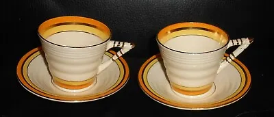 Buy Pair Art Deco Period Thomas Forester & Sons Imperial Yellow Pattern Cups Saucers • 17£