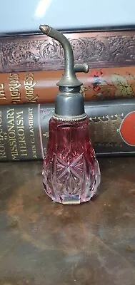 Buy Antique French Cranberry & Clear Cut Crystal Glass Perfume Atomizer  • 12£