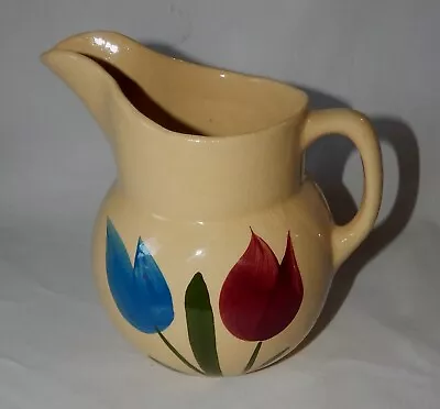 Buy Vintage Watt #16 Ware Pottery Tulip Pitcher Yelloware 6.5” Blue Red Green • 33.01£