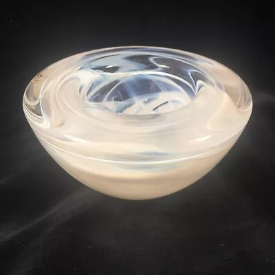 Buy Kosta Boda Sweden Art Glass White And Blue Swirl Votive Candle Holder Bowl • 28.41£