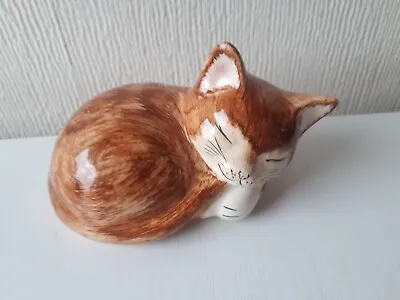 Buy VINTAGE CURLED TABBY CAT SMALL 8cm Tall NICE GIFT STAMPED BABBACOMBE POTTERY • 22£