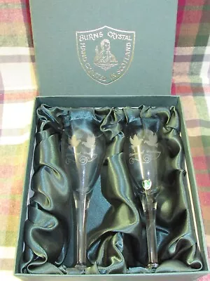 Buy NEW & Boxed BURNS Crystal Engraved Diamond Wedding 60th Champagne Flutes X 2 • 16£
