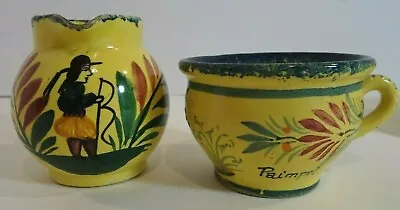 Buy QUIMPER France 16” Pottery Sm Pitcher & Cup With Eye Yellow Keraluc? Soleil? • 19.27£