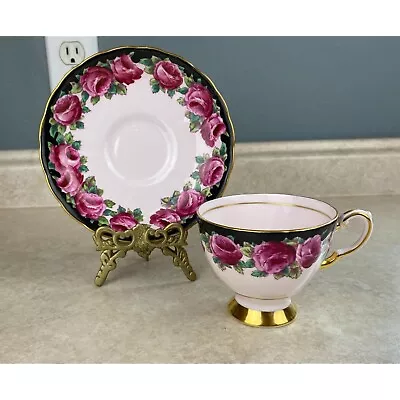 Buy Tuscan #93474 Bone China England Bold Pink Rose Patterned Tea Cup And Saucer Set • 16.32£