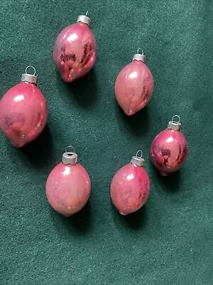 Buy 6 Vintage Glass Christmas Ornament Pink Bells Oval Shape • 15£