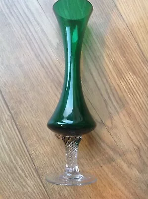 Buy Beautiful Vintage 1970s Tall Green Glass Stemmed Vase • 8.99£